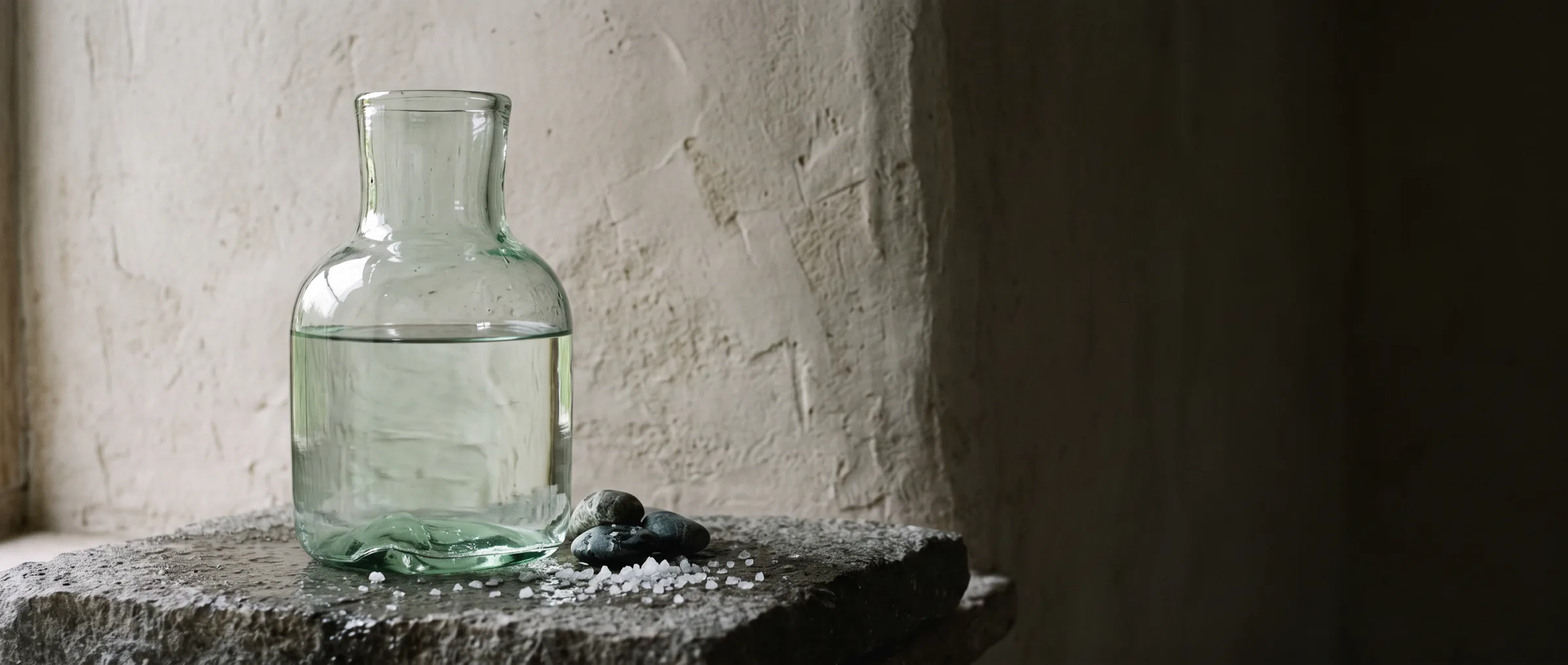 Water in a glass carafe on stone